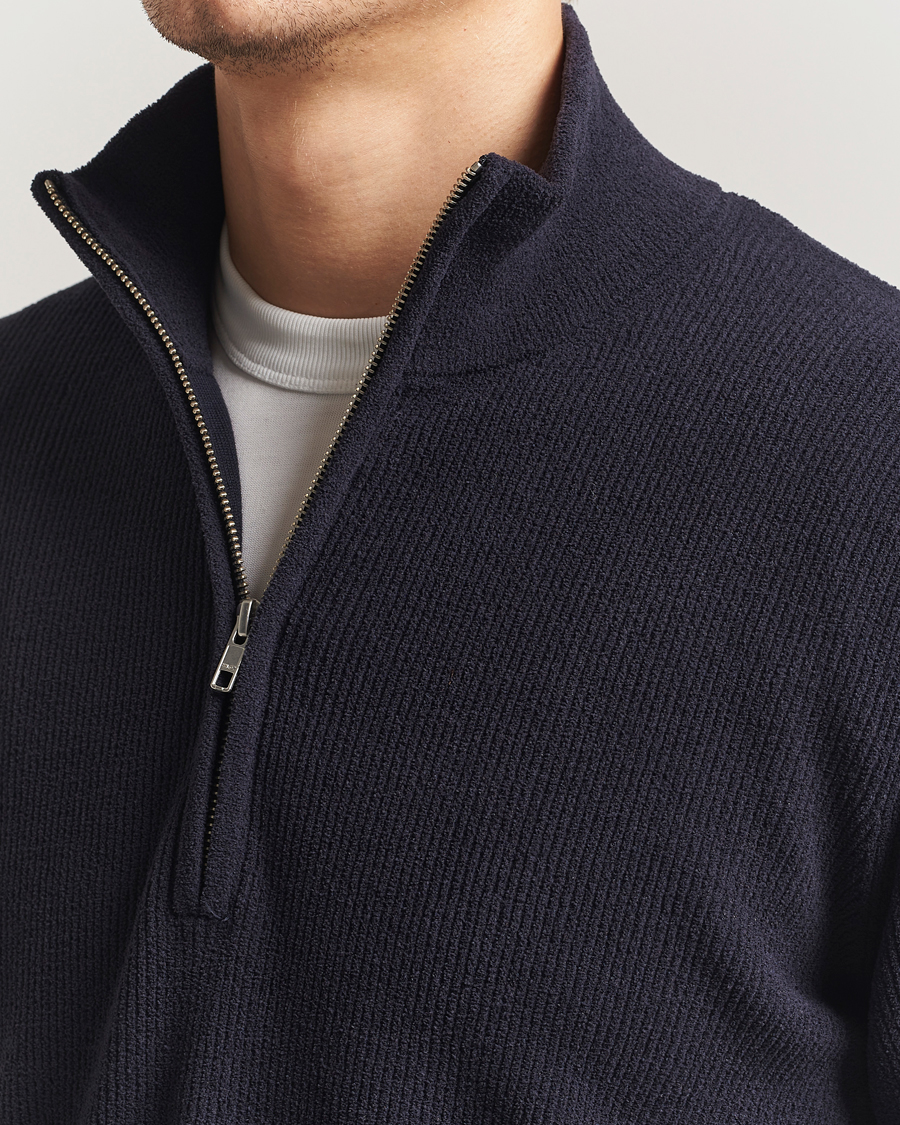 Men | Sweaters & Knitwear | NN07 | Danny Rib Knitted Half Zip Navy Blue