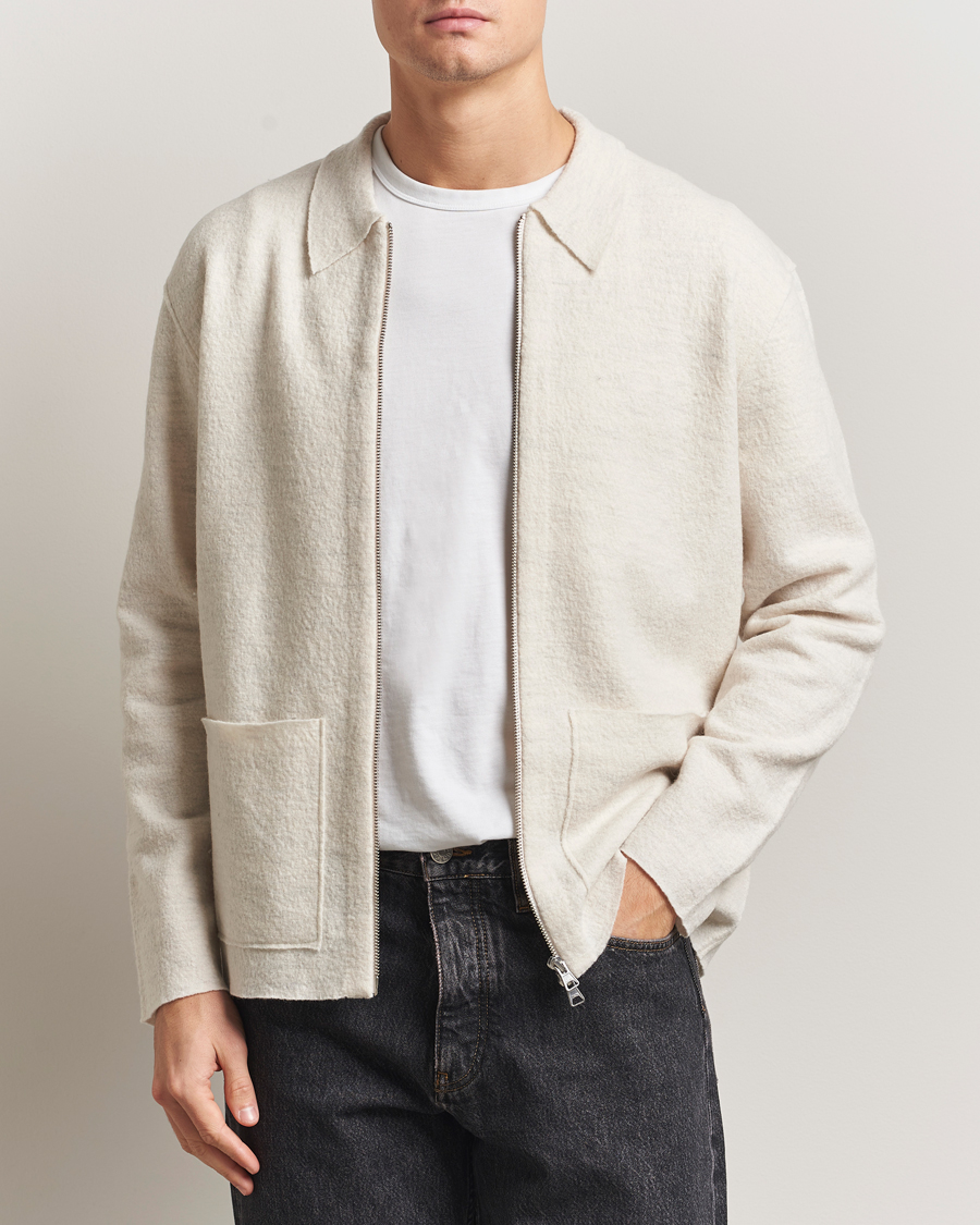 Men | Sweaters & Knitwear | NN07 | Jonas Boiled Wool Full Zip Ivory
