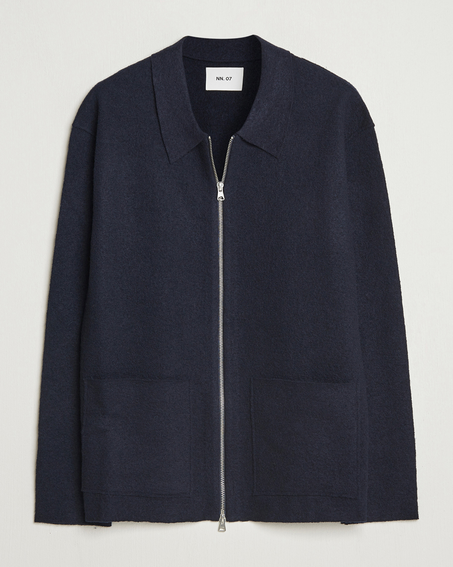 Men | Sweaters & Knitwear | NN07 | Jonas Boiled Wool Full Zip Navy Blue