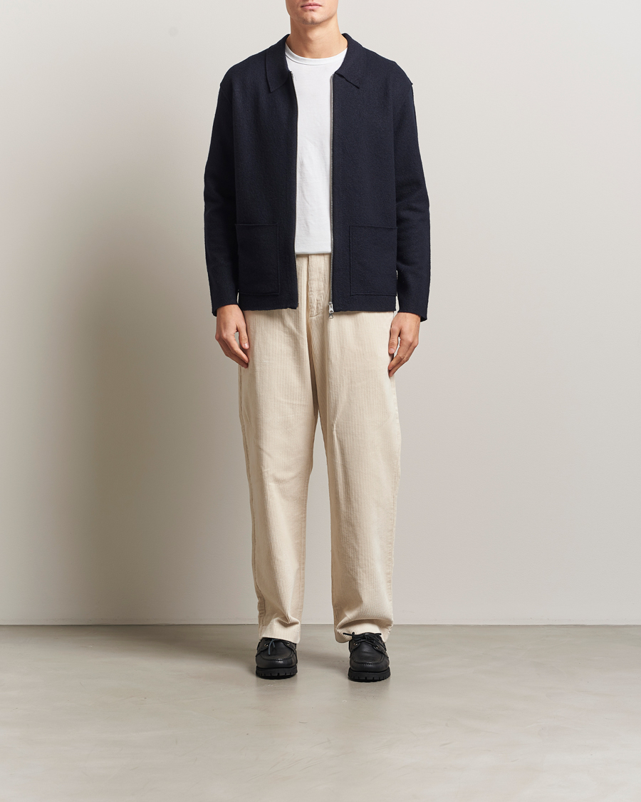 Men | Sweaters & Knitwear | NN07 | Jonas Boiled Wool Full Zip Navy Blue