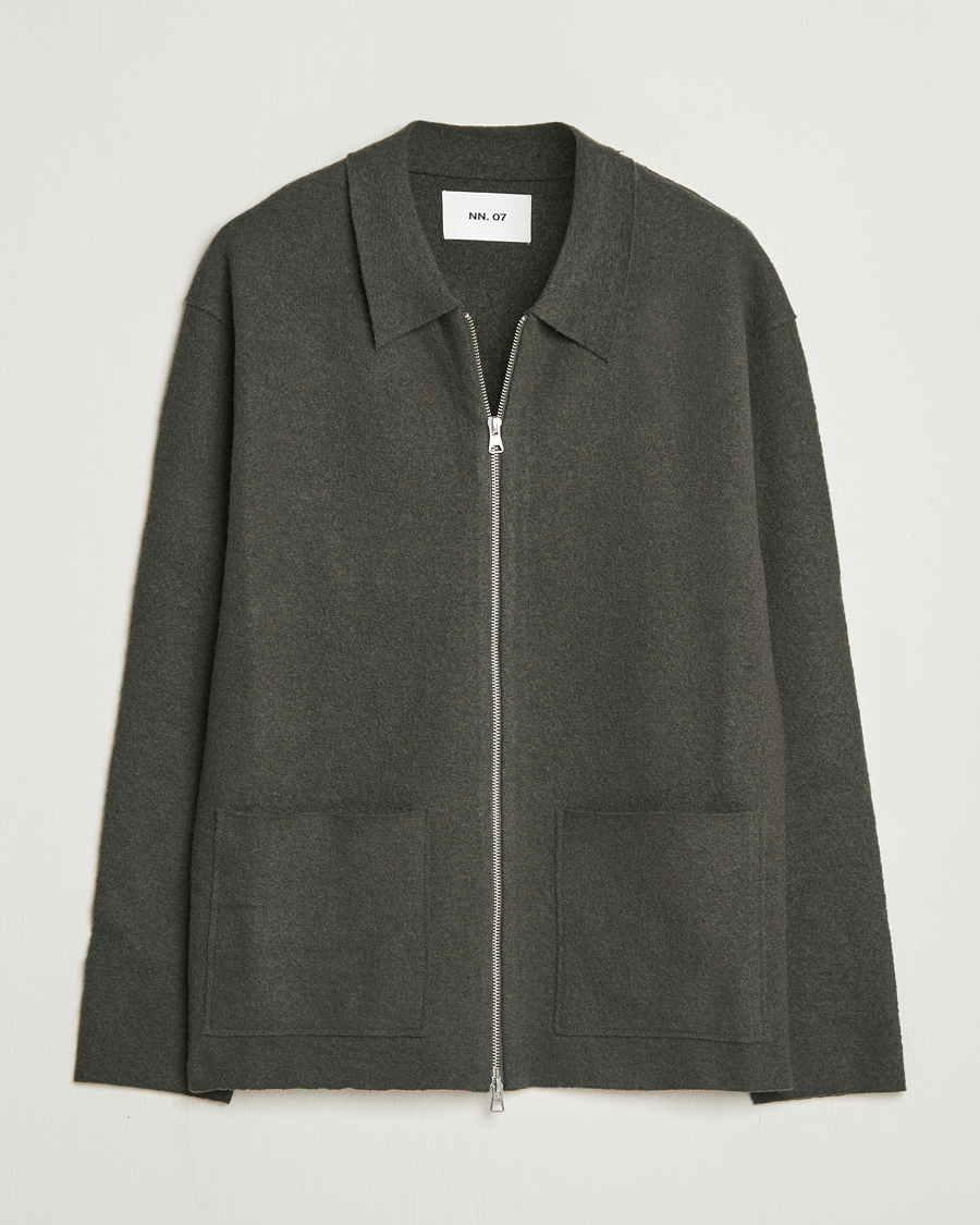 Men | Sweaters & Knitwear | NN07 | Jonas Boiled Wool Full Zip Dark Army