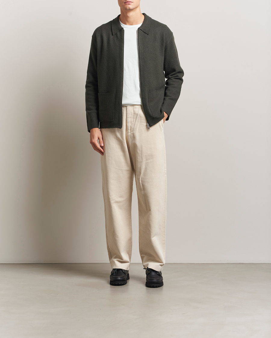 Men | Sweaters & Knitwear | NN07 | Jonas Boiled Wool Full Zip Dark Army