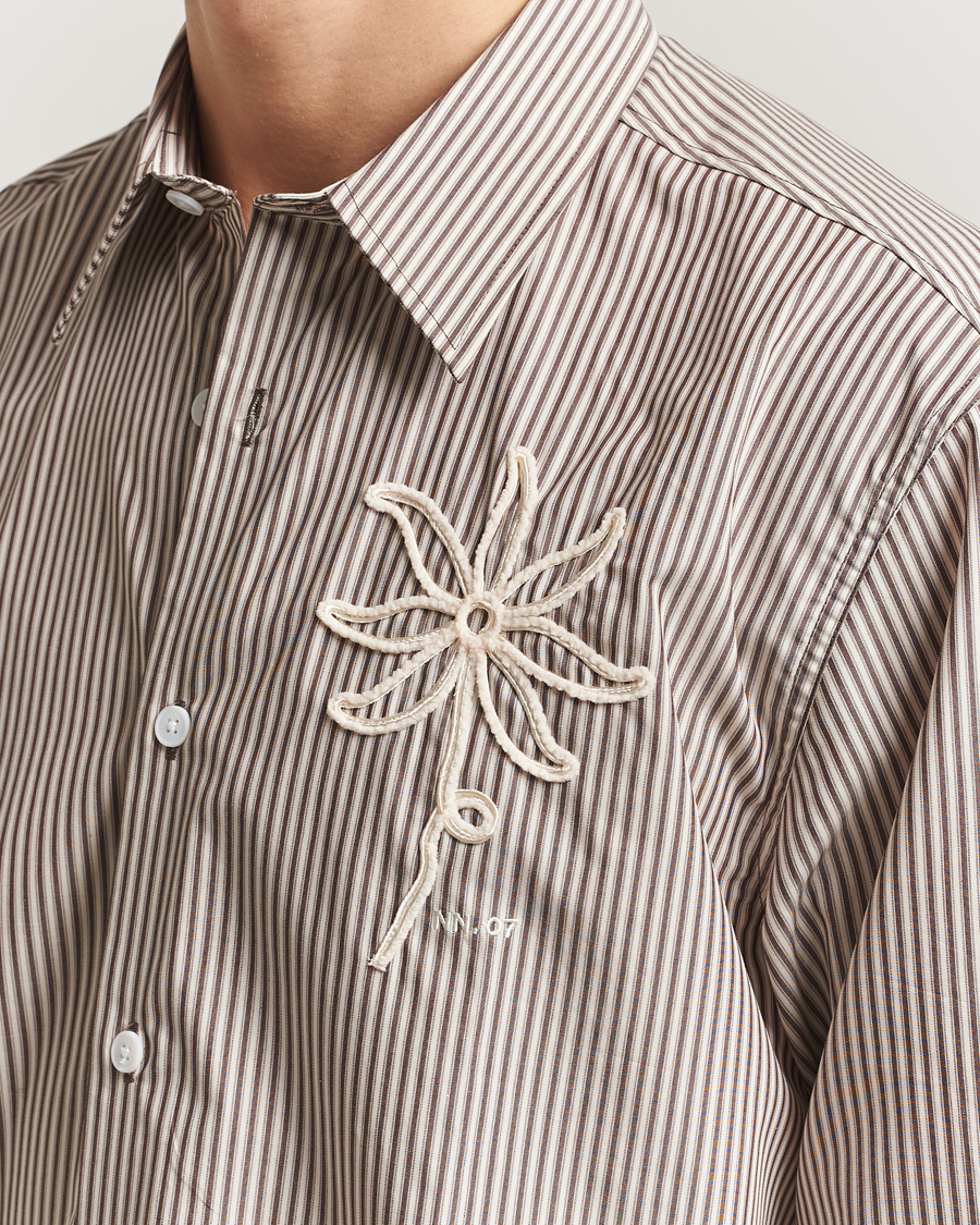 Men | Shirts | NN07 | Quinsy Striped Embroidered Shirt Brown
