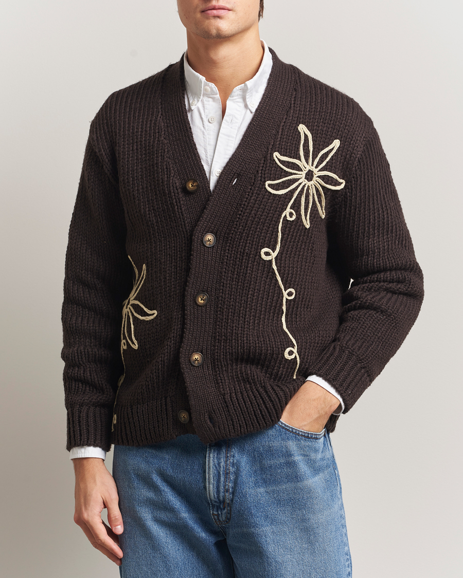 Men | Sweaters & Knitwear | NN07 | Mika Knitted Flower Cardigan Dusky Port