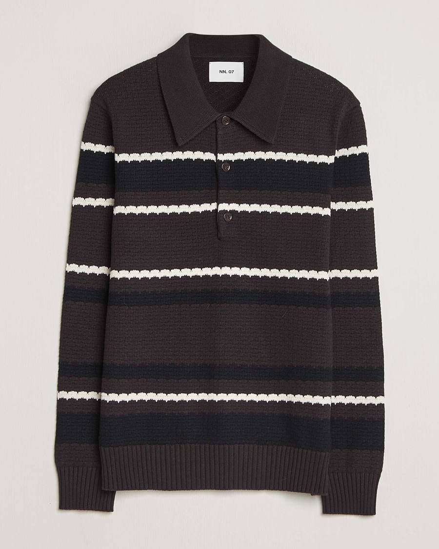Men | Sweaters & Knitwear | NN07 | Alfie Striped Knitted Polo Dusky Port