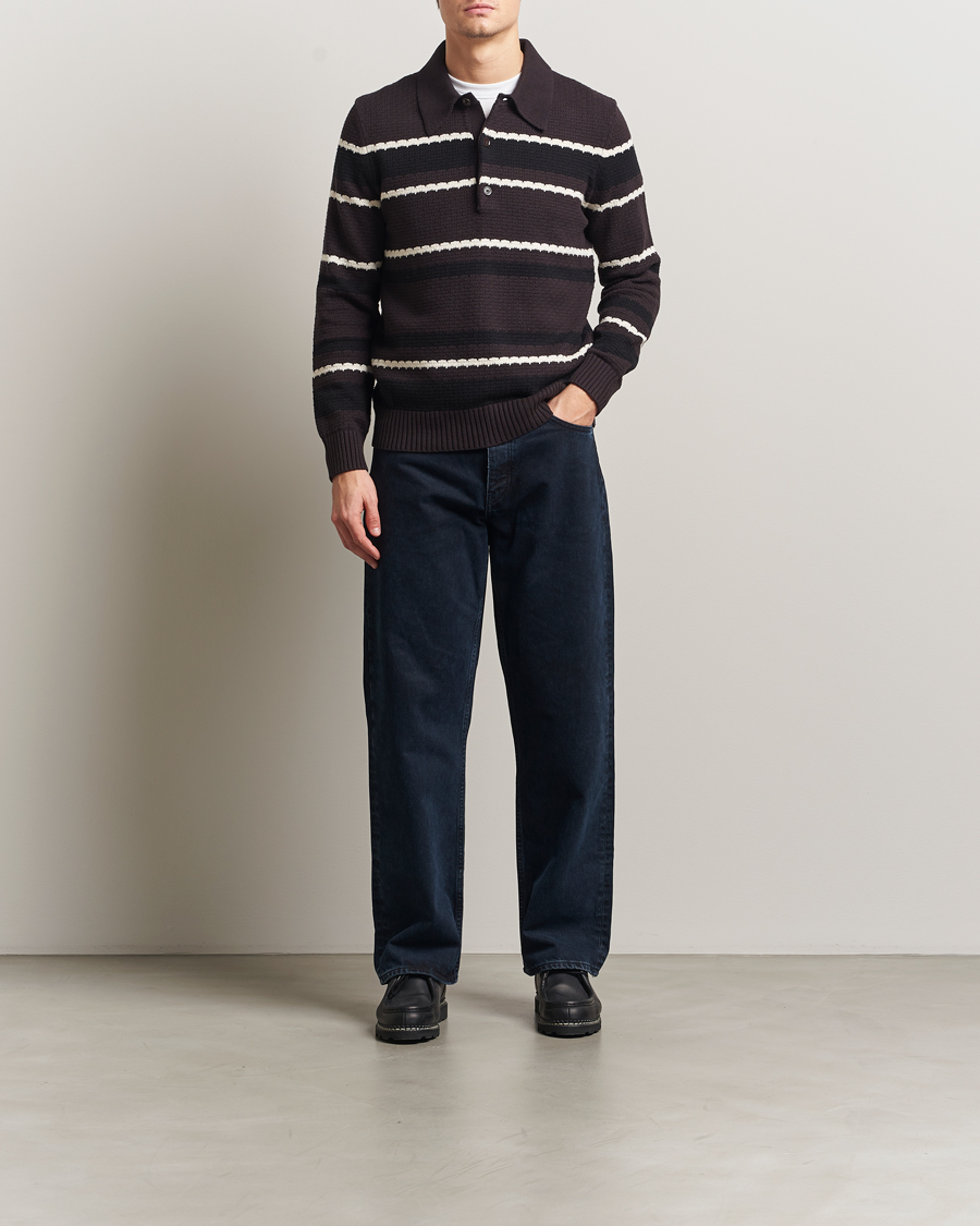 Men | Sweaters & Knitwear | NN07 | Alfie Striped Knitted Polo Dusky Port