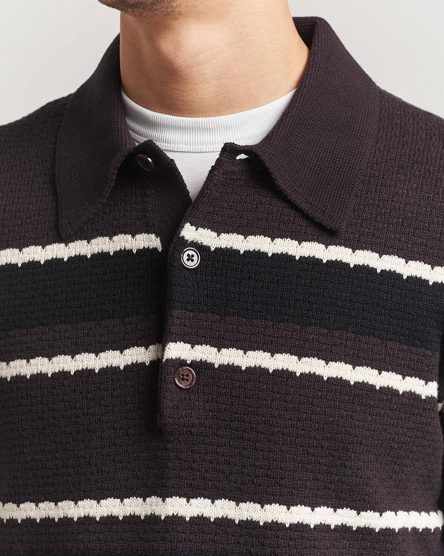 Men | Sweaters & Knitwear | NN07 | Alfie Striped Knitted Polo Dusky Port