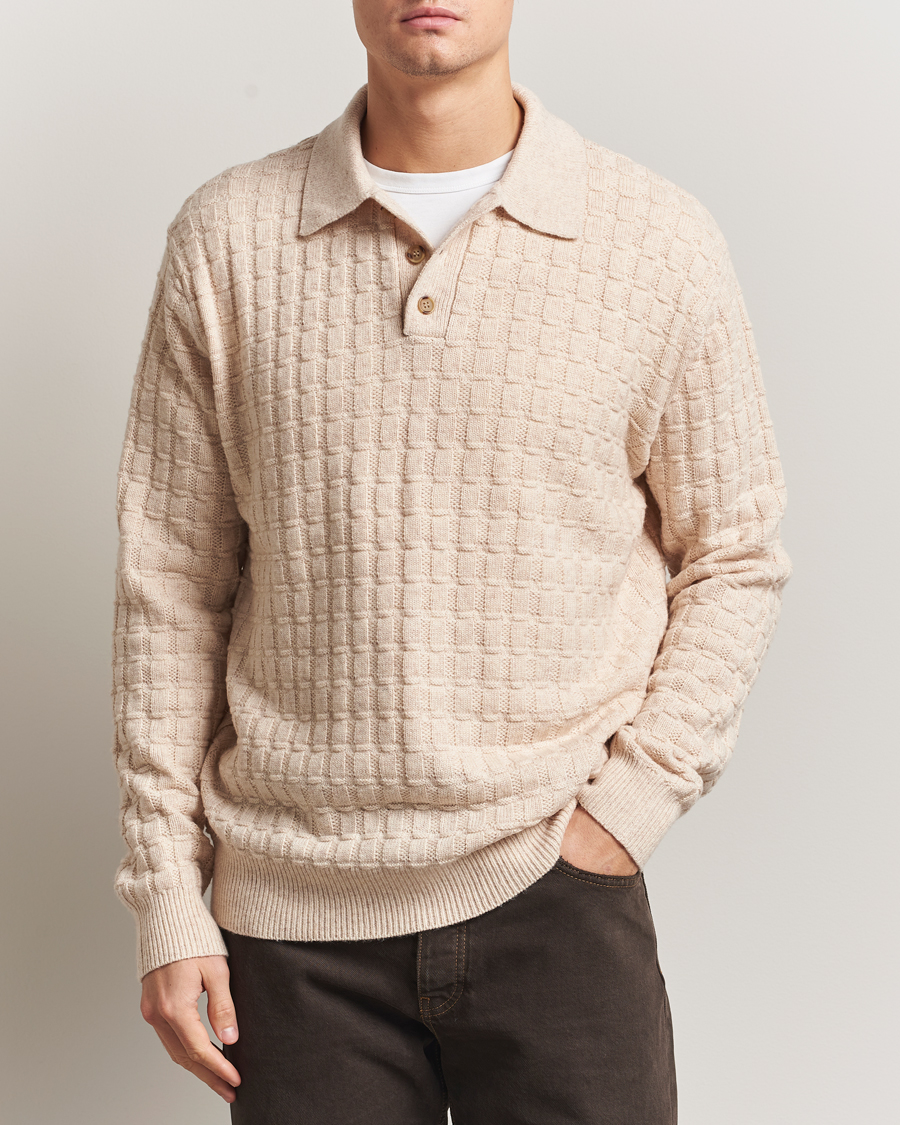 Men | Sweaters & Knitwear | LES DEUX | Gustav Structured Polo Knit Light Sand Melange