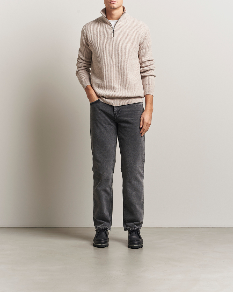 Men | Sweaters & Knitwear | LES DEUX | Eduard Half-Zip Knit Jumper Light Sand