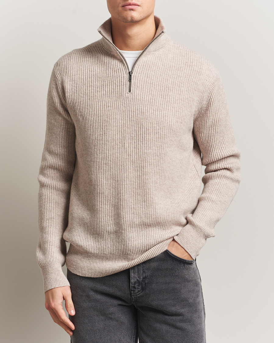 Men | Sweaters & Knitwear | LES DEUX | Eduard Half-Zip Knit Jumper Light Sand