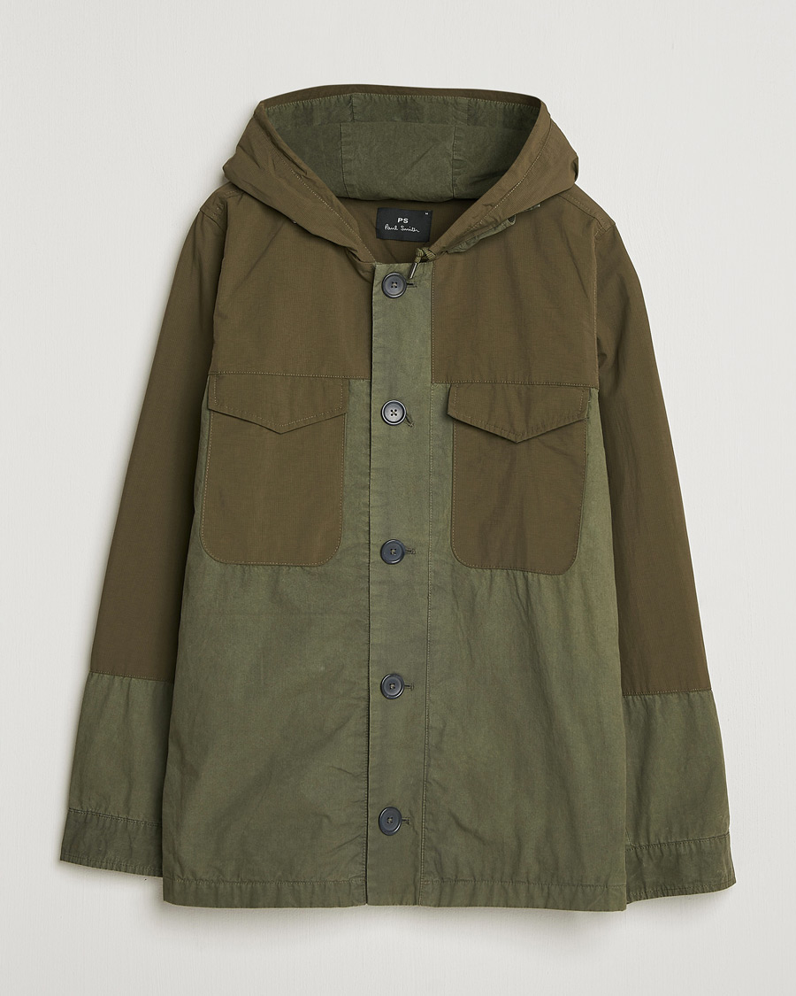Men | Coats & Jackets | PS Paul Smith | Cotton Ripstop Hooded Jacket Dark Green