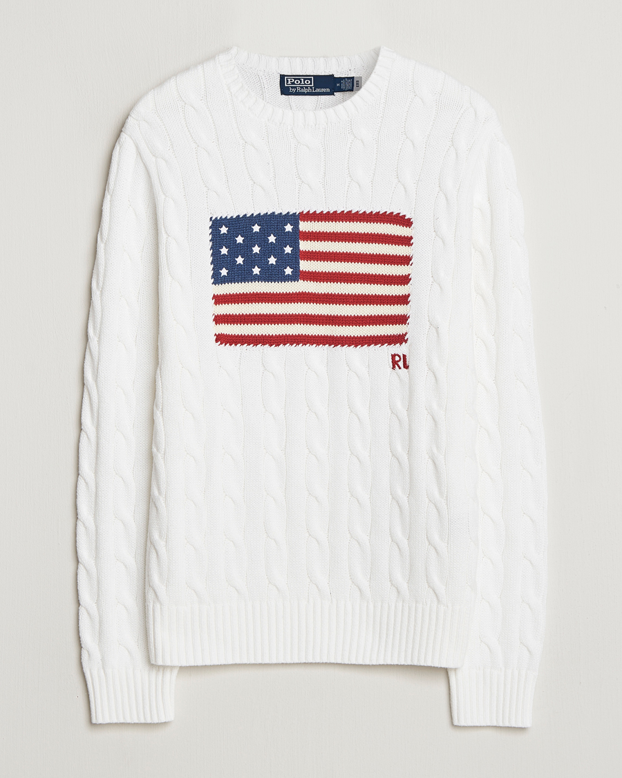 Men | Sweaters & Knitwear | Polo Ralph Lauren | Cotton Cable Flag Sweater Ceramic White