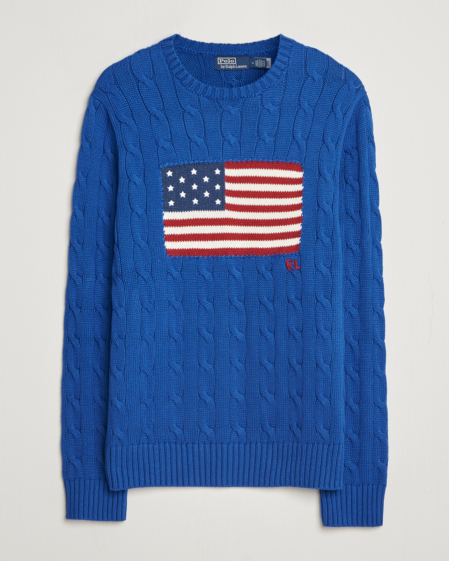 Men | Sweaters & Knitwear | Polo Ralph Lauren | Cotton Cable Flag Sweater Sapphire Star