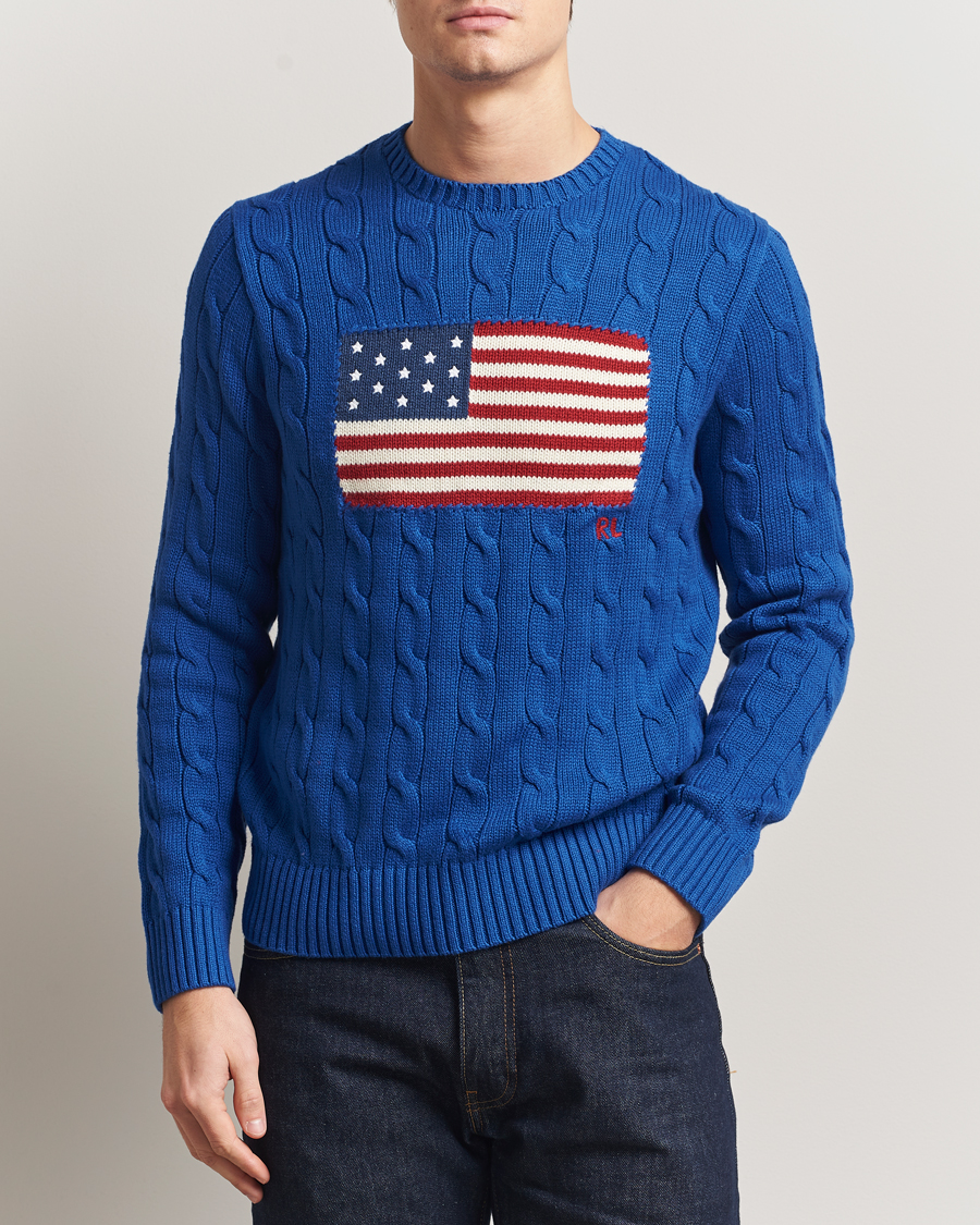 Men | Sweaters & Knitwear | Polo Ralph Lauren | Cotton Cable Flag Sweater Sapphire Star