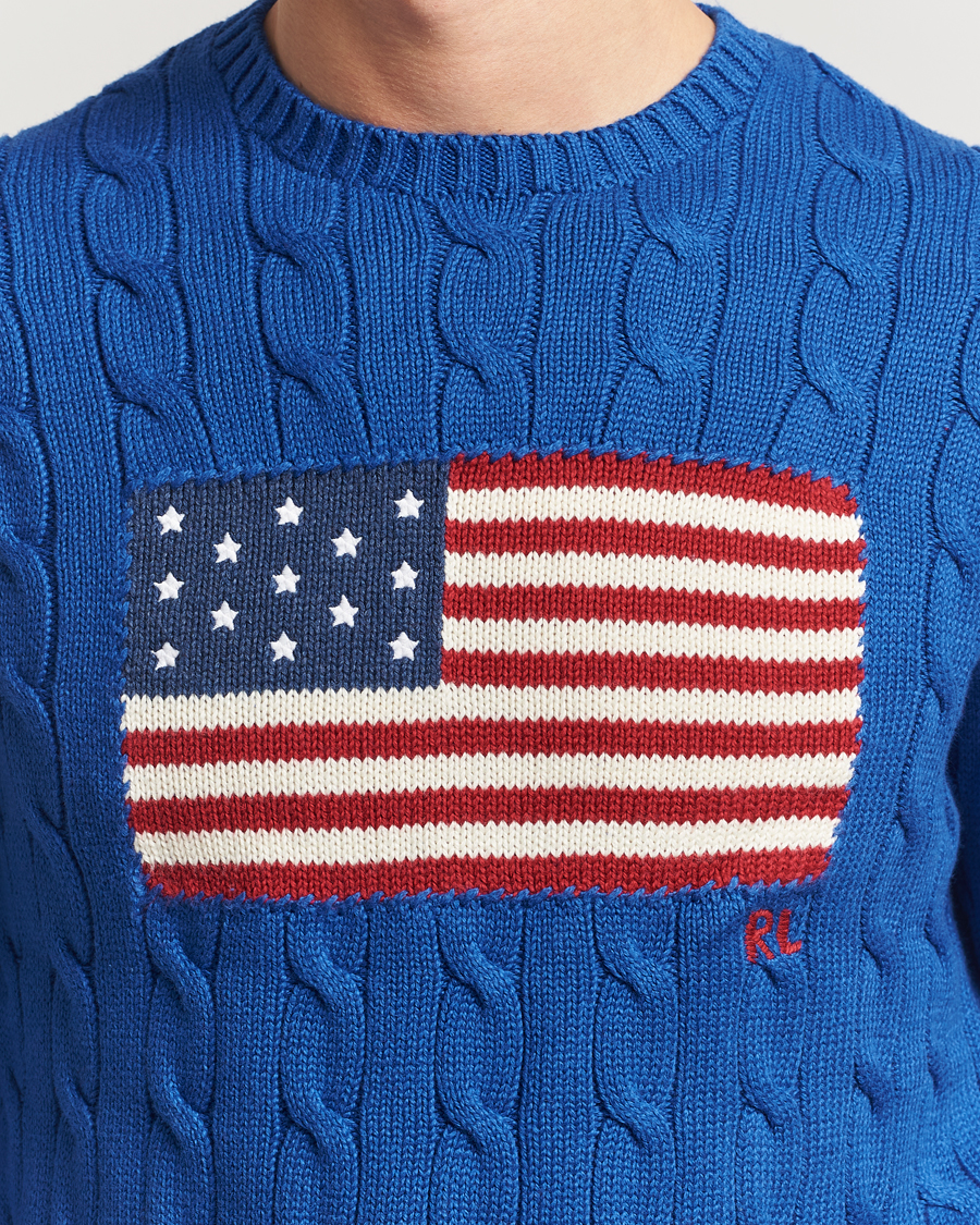 Men | Sweaters & Knitwear | Polo Ralph Lauren | Cotton Cable Flag Sweater Sapphire Star