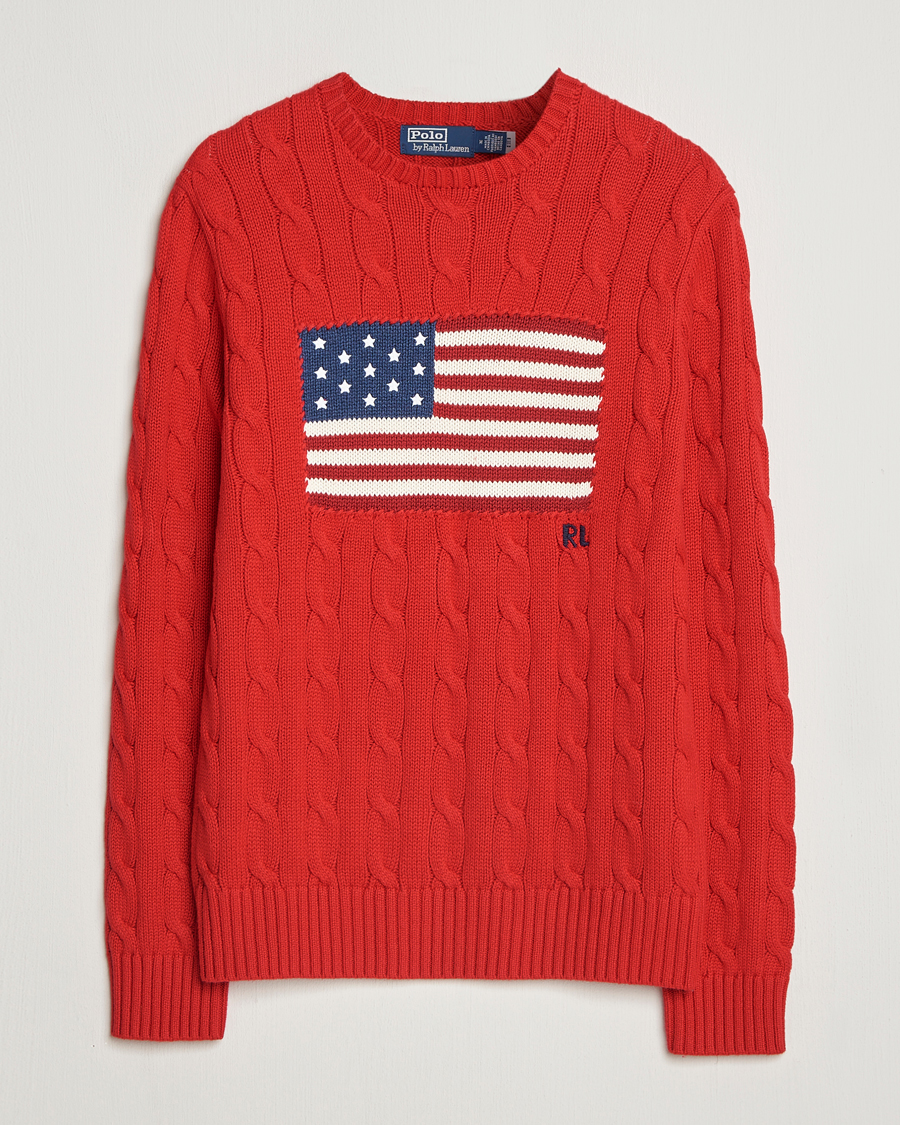 Men | Sweaters & Knitwear | Polo Ralph Lauren | Cotton Cable Flag Sweater RL 2000 Red
