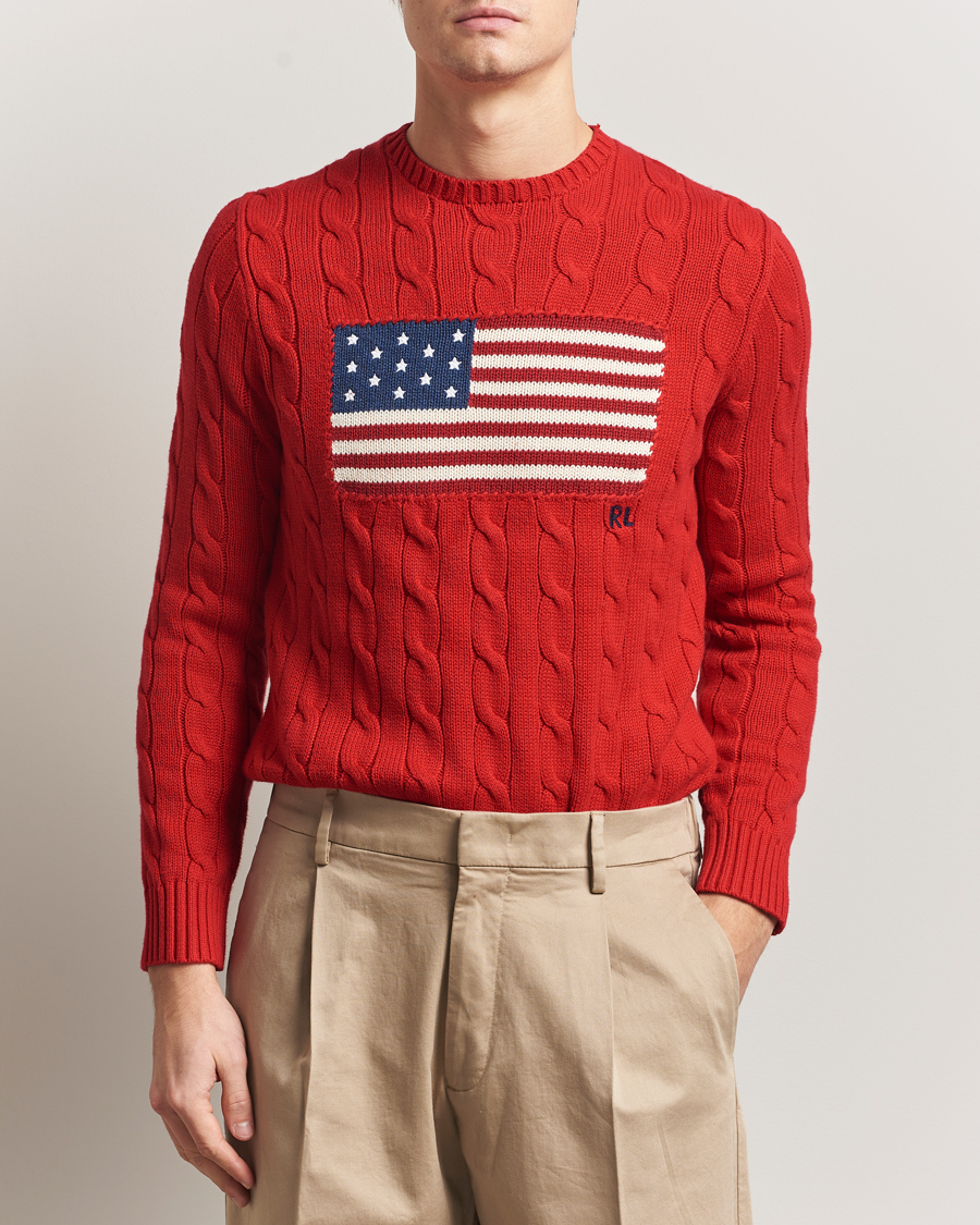 Men | Sweaters & Knitwear | Polo Ralph Lauren | Cotton Cable Flag Sweater RL 2000 Red