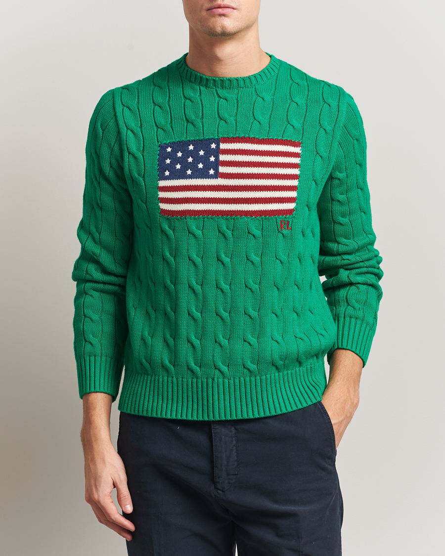 Men | Sweaters & Knitwear | Polo Ralph Lauren | Cotton Cable Flag Sweater Billiard Green