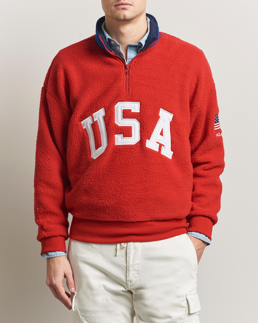 Men | Sweaters & Knitwear | Polo Ralph Lauren | Polar Half Zip USA Fleece RL 2000 Red