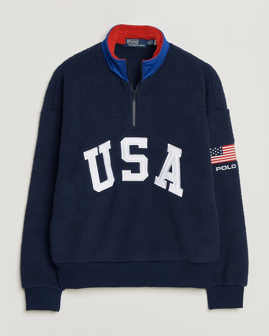 Men | Sweaters & Knitwear | Polo Ralph Lauren | Polar Half Zip USA Fleece Refined Navy