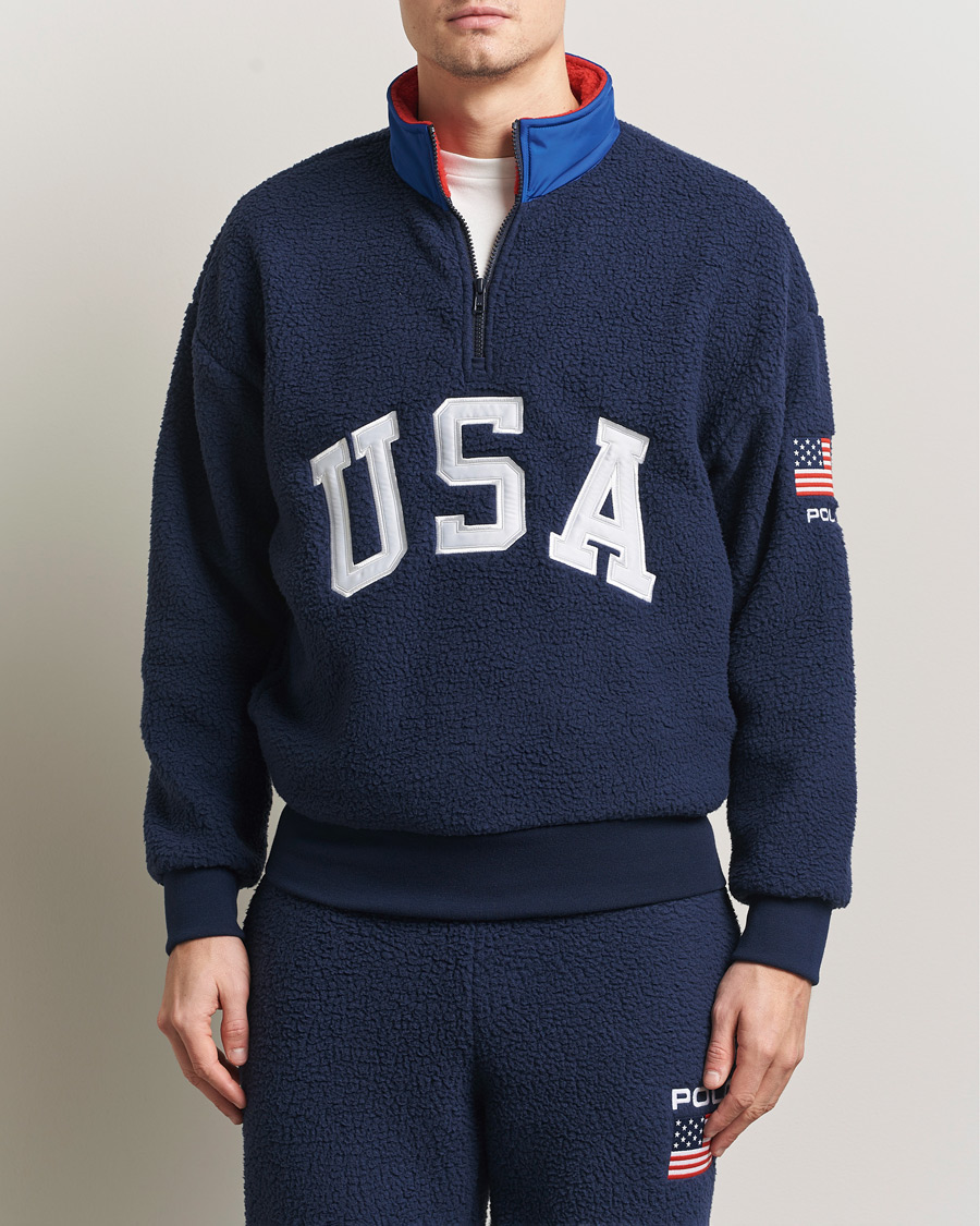 Men | Sweaters & Knitwear | Polo Ralph Lauren | Polar Half Zip USA Fleece Refined Navy
