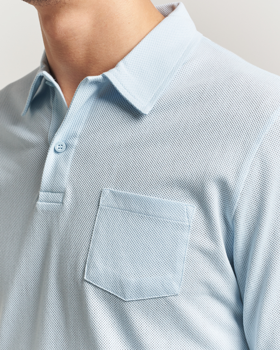 Men | Polo Shirts | Sunspel | Long Sleeve Riviera Polo Shirt Frost Blue