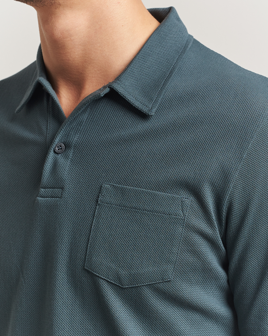 Men | Polo Shirts | Sunspel | Long Sleeve Riviera Polo Shirt Dark Petrol