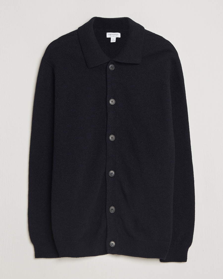 Men | Sweaters & Knitwear | Sunspel | Lambswool Cardigan Dark Navy