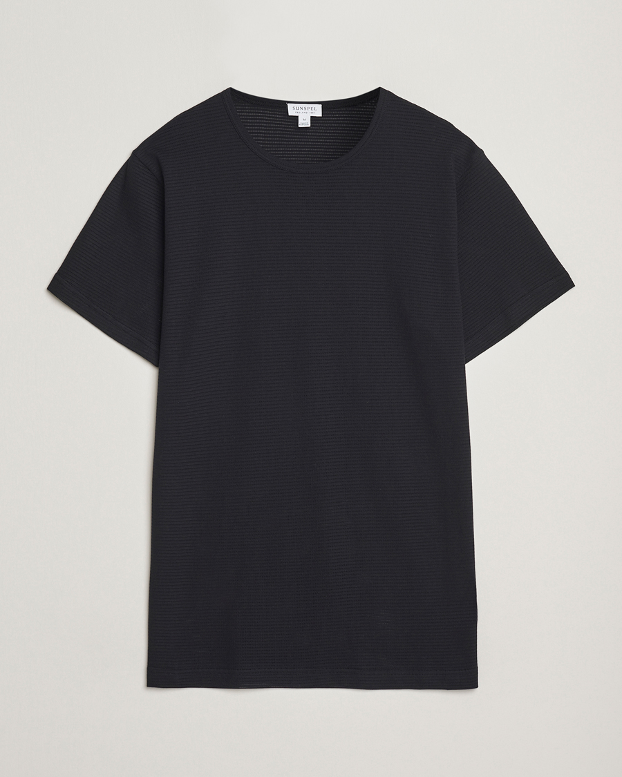 Men | T-Shirts | Sunspel | Cellular Underwear T-Shirt Black
