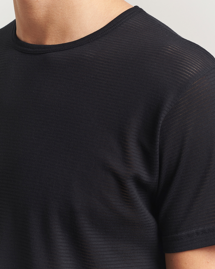 Men | T-Shirts | Sunspel | Cellular Underwear T-Shirt Black