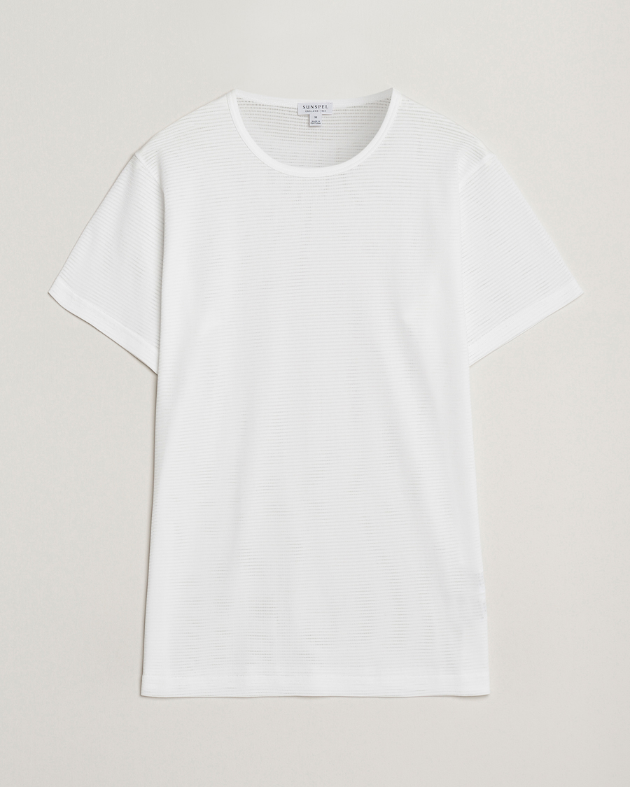 Men | T-Shirts | Sunspel | Cellular Underwear T-Shirt White