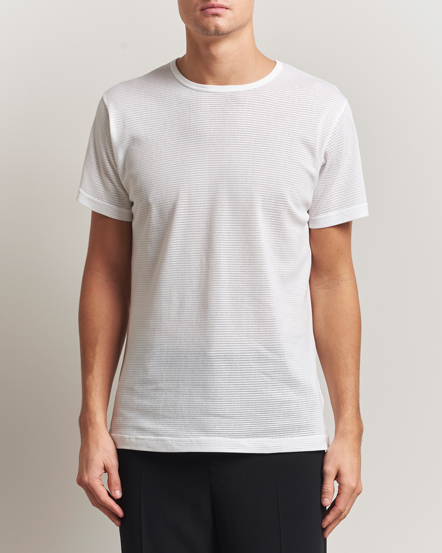 Men | T-Shirts | Sunspel | Cellular Underwear T-Shirt White