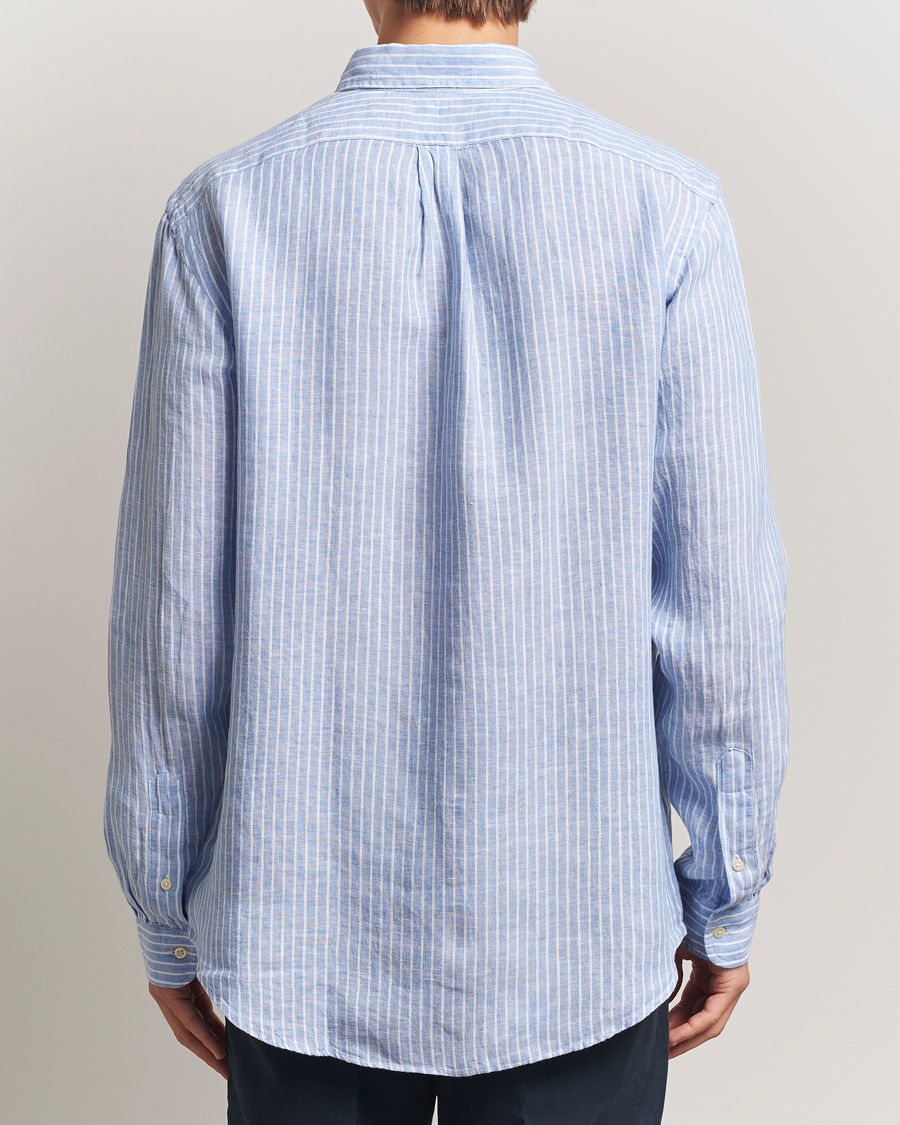 Men | Shirts | Polo Ralph Lauren | Custom Fit Linen Striped Shirt Light Blue/White