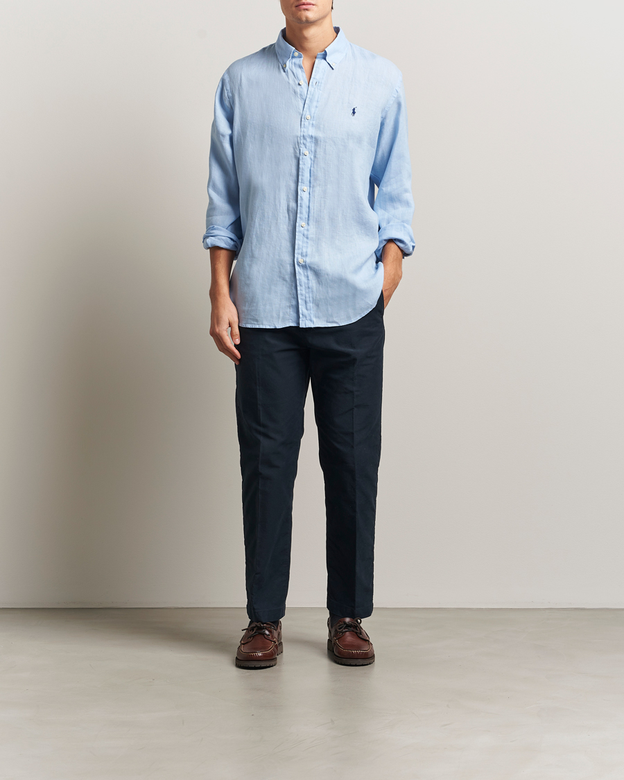 Men | Shirts | Polo Ralph Lauren | Custom Fit Linen Shirt Office Blue