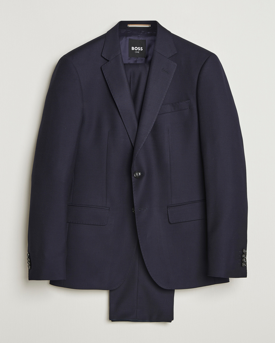 Men | Suits | BOSS BLACK | Huge Structured Wool Suit Dark Blue