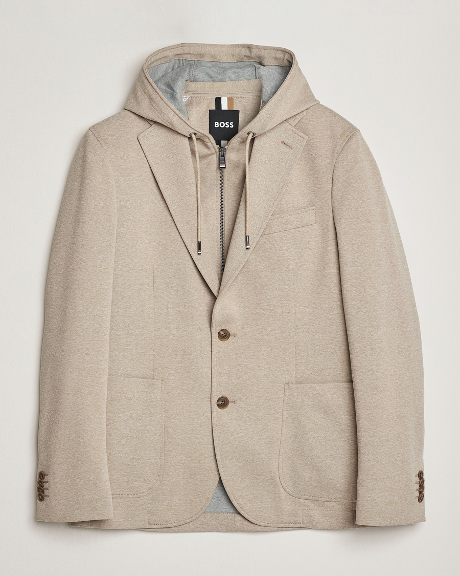 Men | Blazers | BOSS BLACK | Hanry Hooded Jersey Blazer Dark Beige