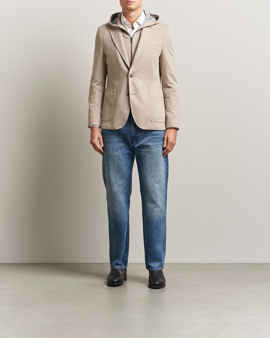 Men | Blazers | BOSS BLACK | Hanry Hooded Jersey Blazer Dark Beige