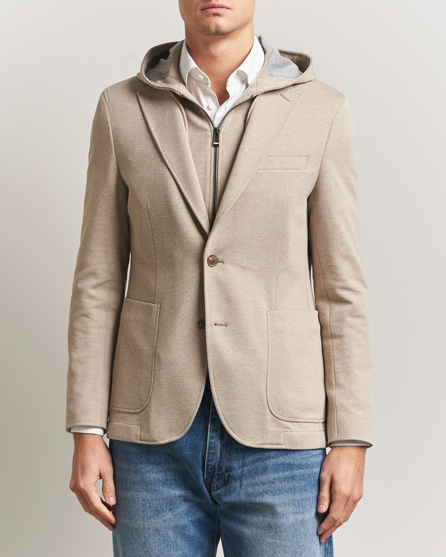 Men | Blazers | BOSS BLACK | Hanry Hooded Jersey Blazer Dark Beige