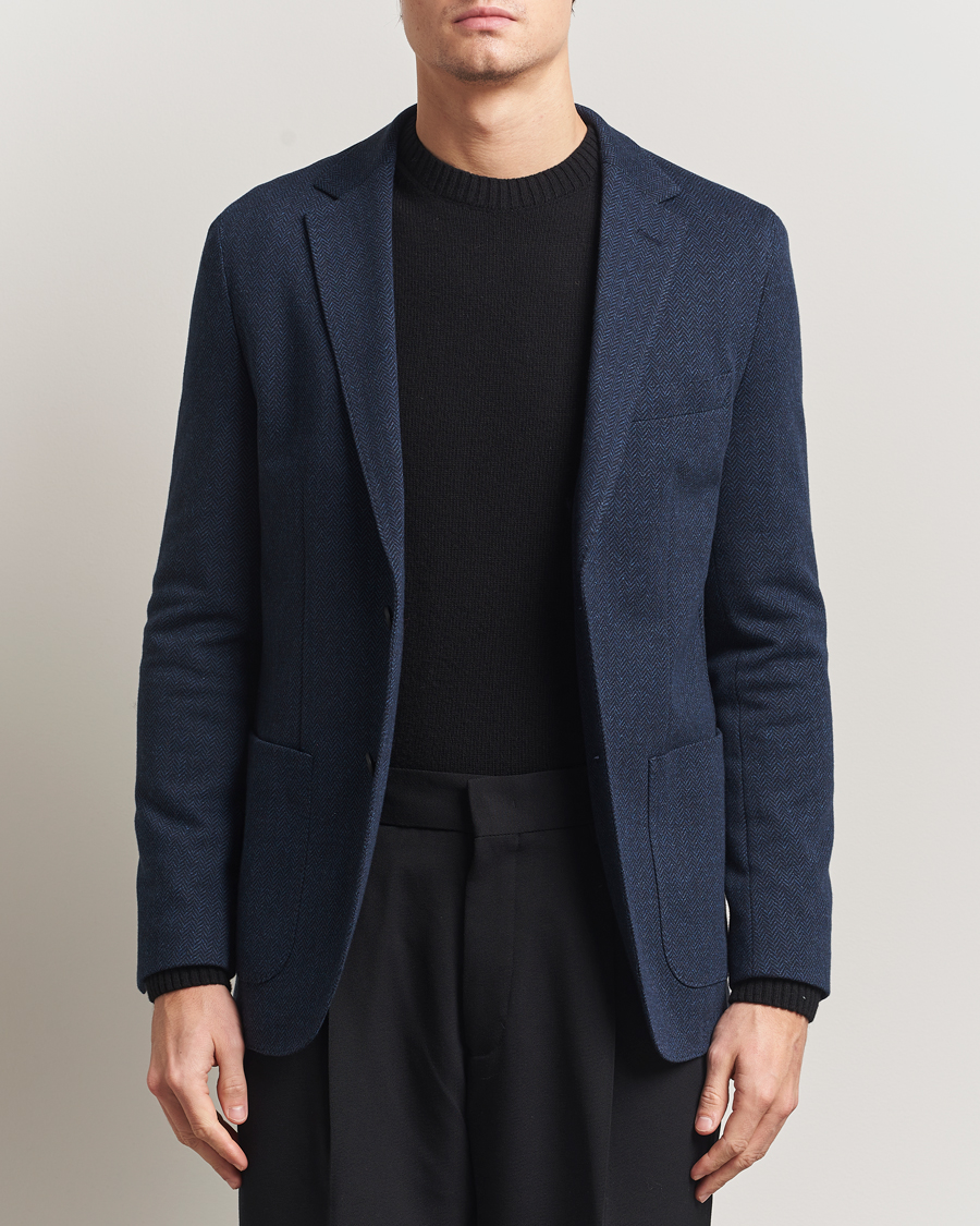Men | Blazers | BOSS BLACK | Jaye Jersey Herringbone Blazer Dark Blue