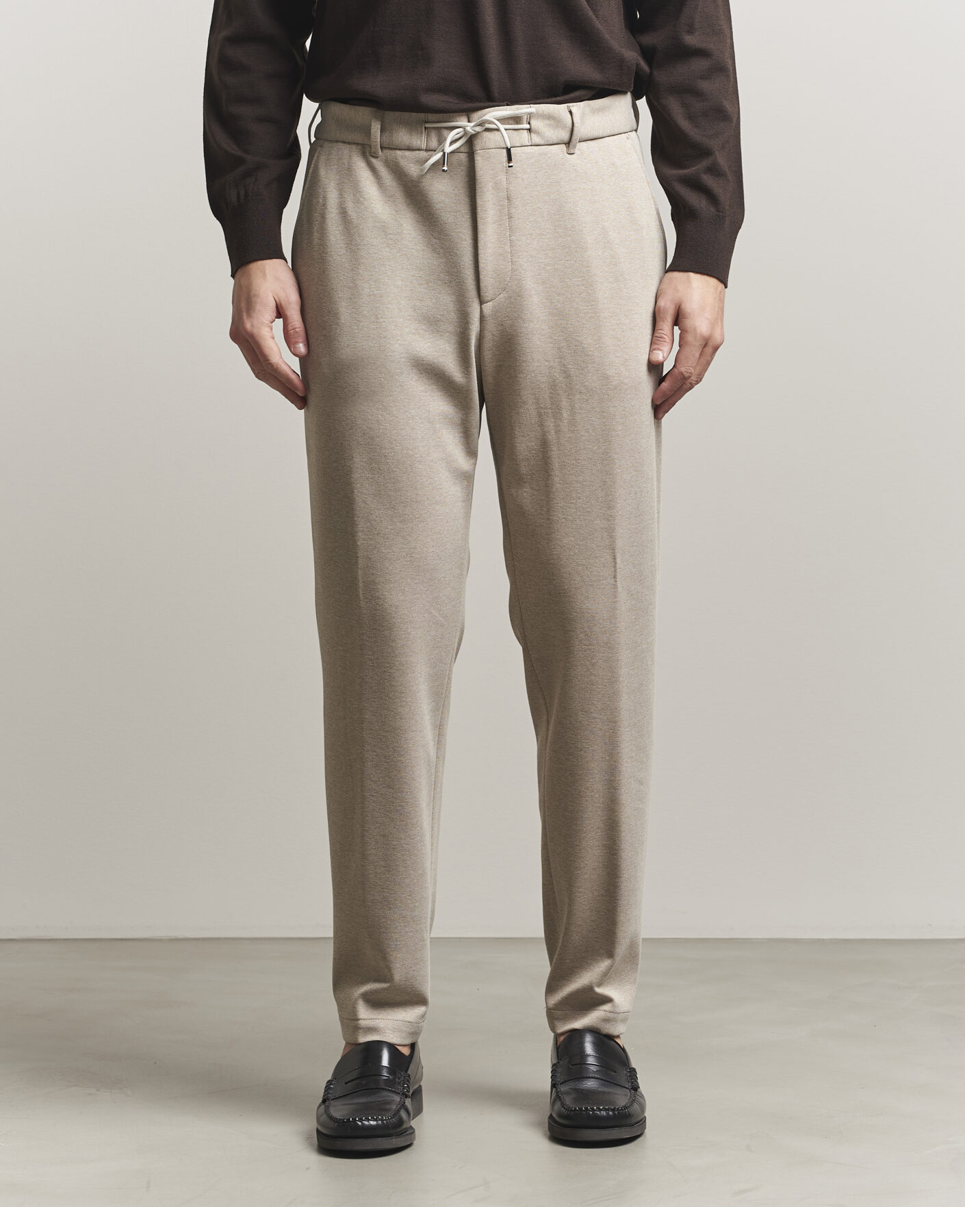 Men | Trousers | BOSS BLACK | Perin Jersey Drawstring Trousers Dark Beige