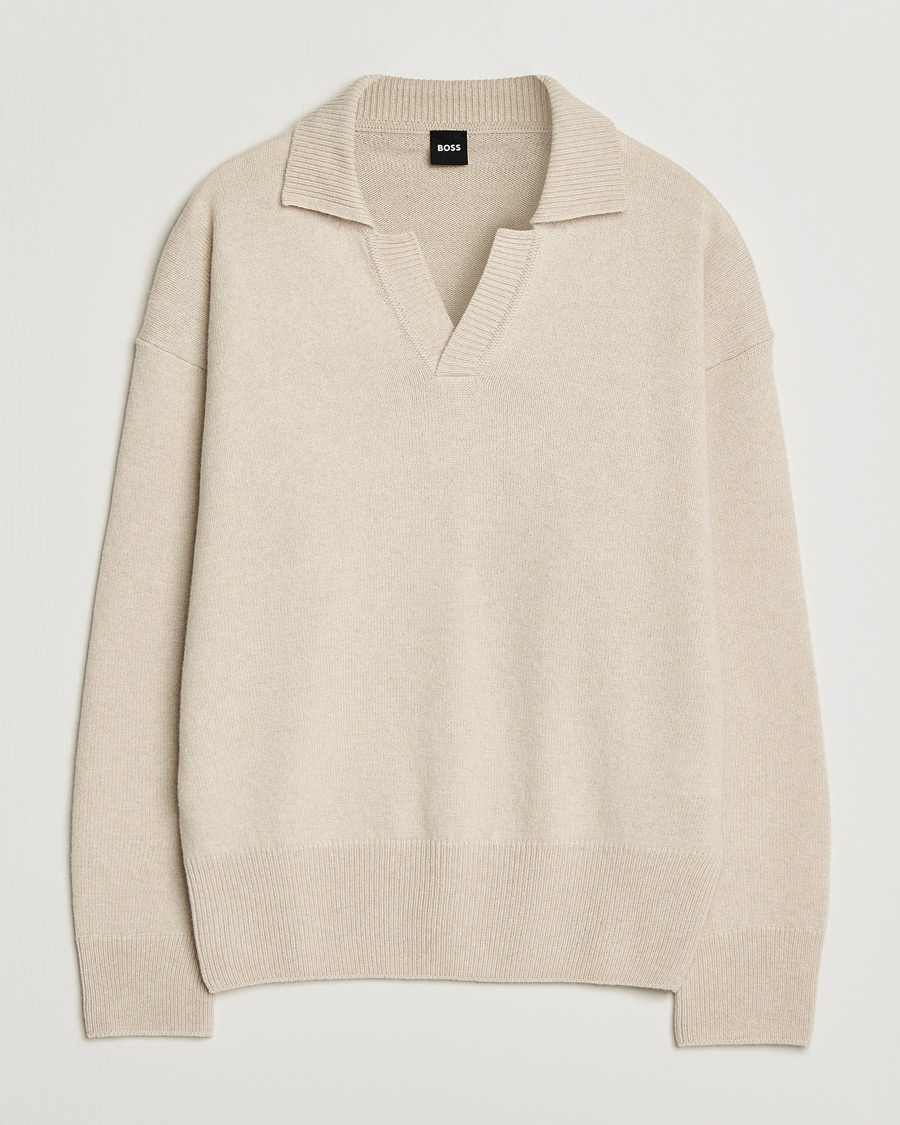 Men | Sweaters & Knitwear | BOSS BLACK | Ucari Wool Knitted Polo Open White