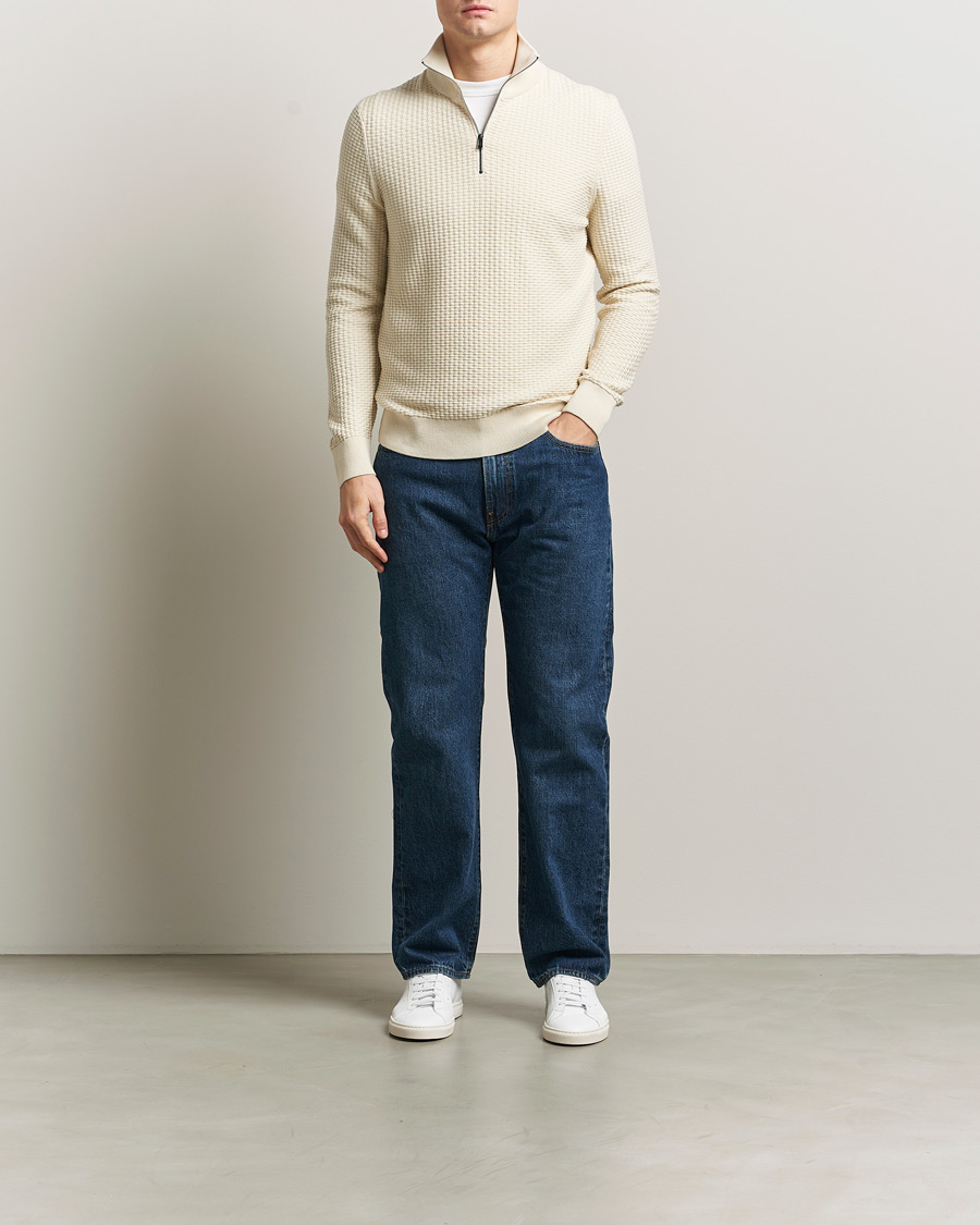 Men | Sweaters & Knitwear | BOSS BLACK | Ulicio Structured Knitted Half Zip Open White