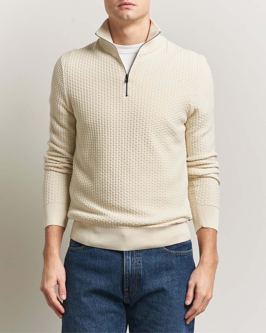 Men | Sweaters & Knitwear | BOSS BLACK | Ulicio Structured Knitted Half Zip Open White