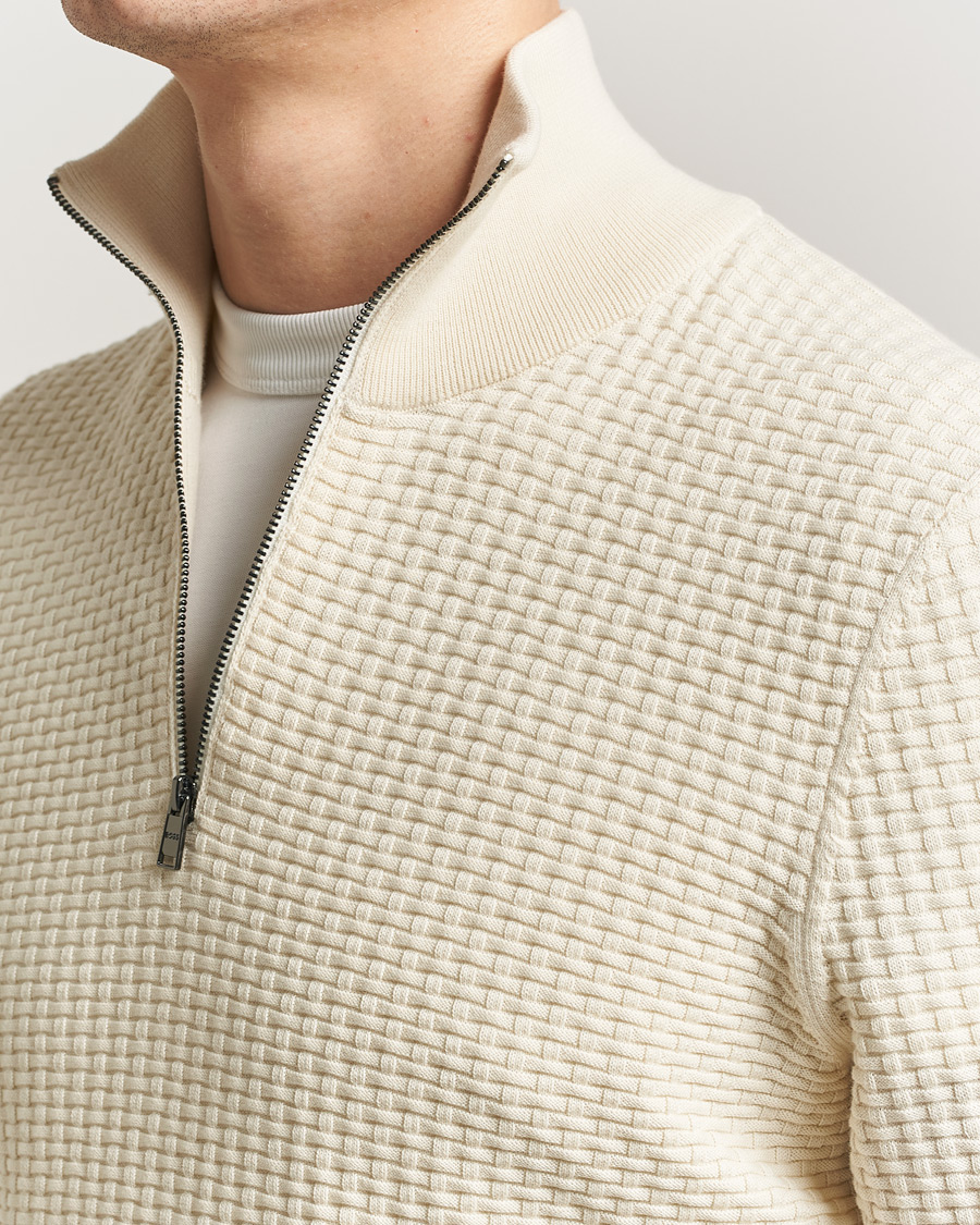 Men | Sweaters & Knitwear | BOSS BLACK | Ulicio Structured Knitted Half Zip Open White