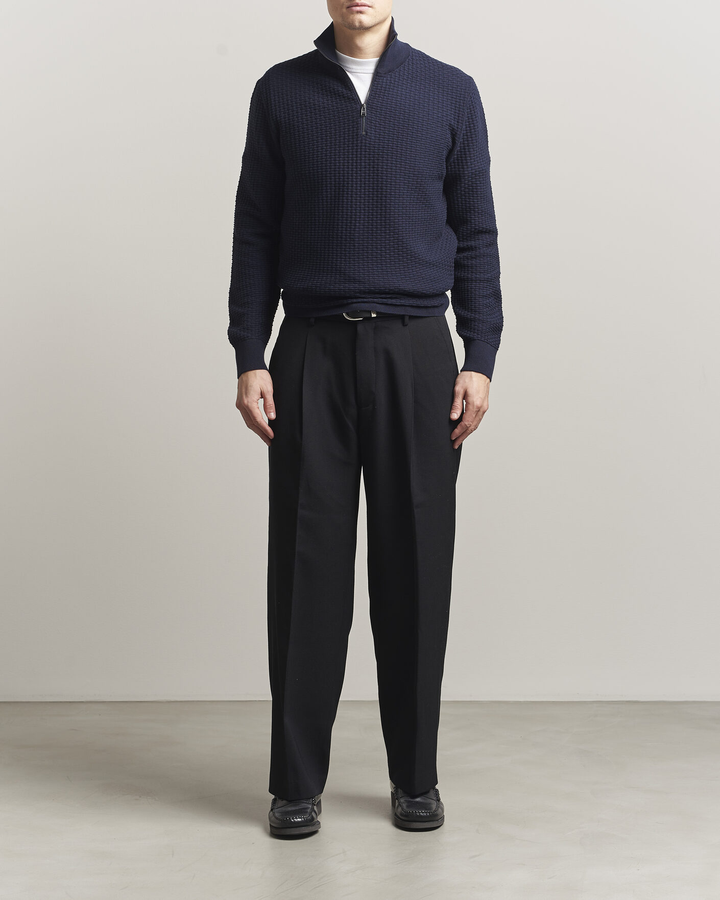 Men | Sweaters & Knitwear | BOSS BLACK | Ulicio Structured Knitted Half Zip Dark Blue