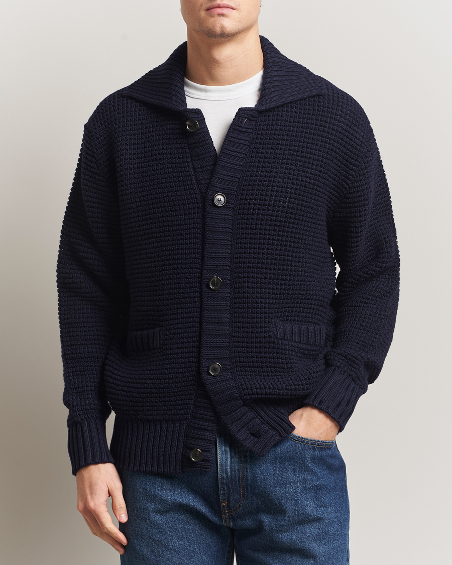 Men | Sweaters & Knitwear | BOSS BLACK | Ulivi Heavy Knitted Cardigan Dark Blue