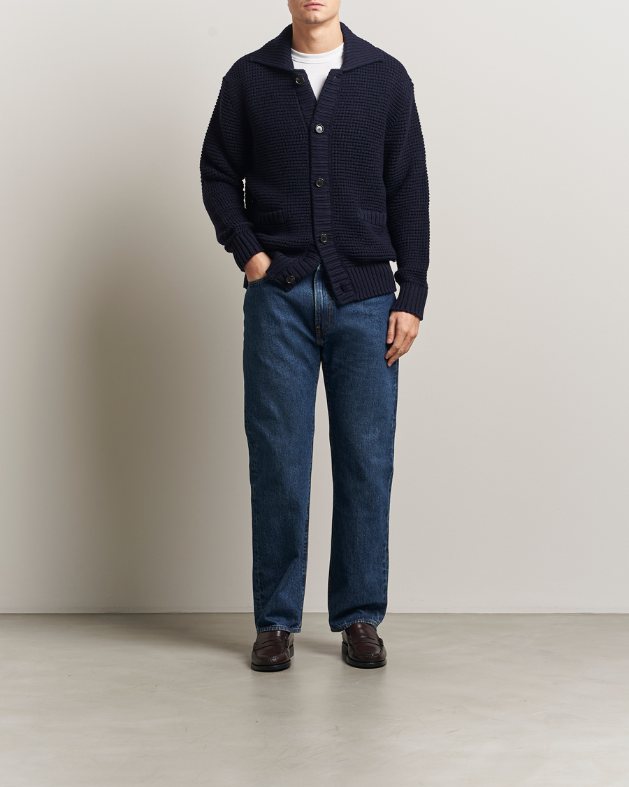 Men | Sweaters & Knitwear | BOSS BLACK | Ulivi Heavy Knitted Cardigan Dark Blue