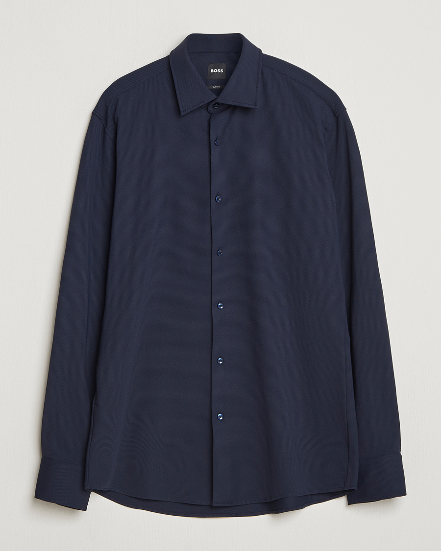 Men | Shirts | BOSS BLACK | Hank Structured Jersey Shirt Dark Blue