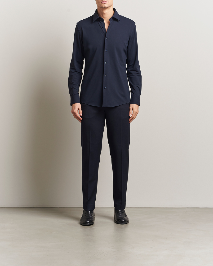 Men | Shirts | BOSS BLACK | Hank Structured Jersey Shirt Dark Blue