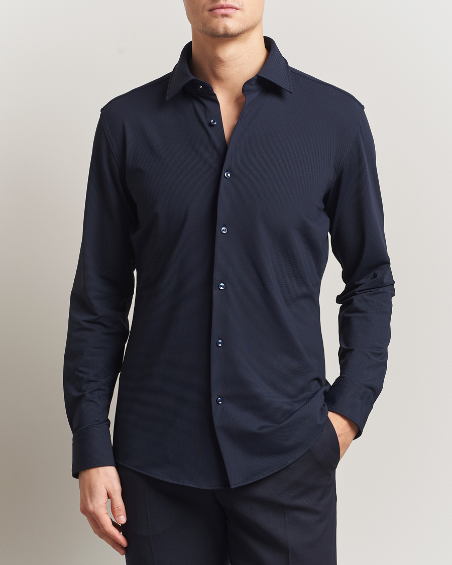 Men | Shirts | BOSS BLACK | Hank Structured Jersey Shirt Dark Blue
